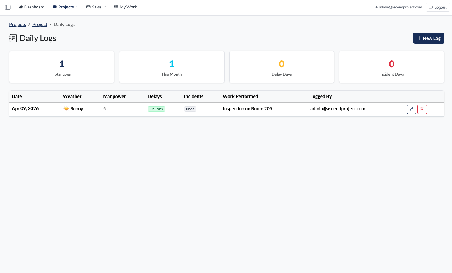 Ascentras Build Ops daily logs and field reports